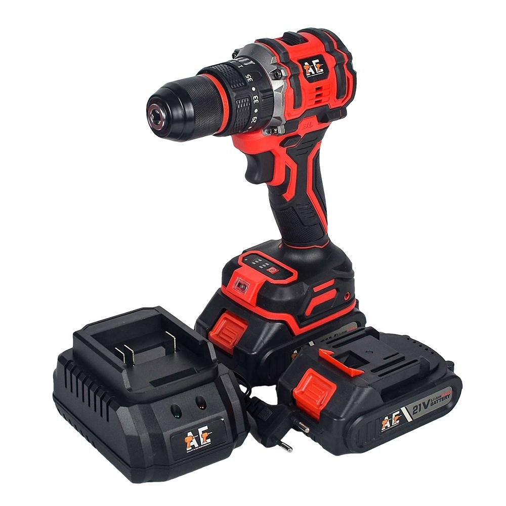 ২১V লিথিয়াম ব্যাটারি চালিত কর্ডলেস ড্রিল মেশিন – ডুয়াল ব্যাটারি ও চার্জার সেট (AF)